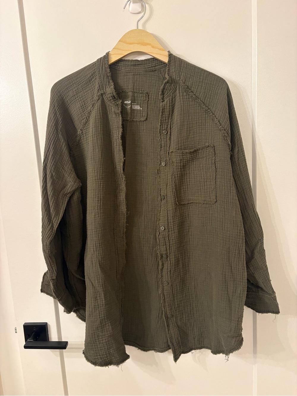 aerie Olive Green Gauze Button-Up Blouse